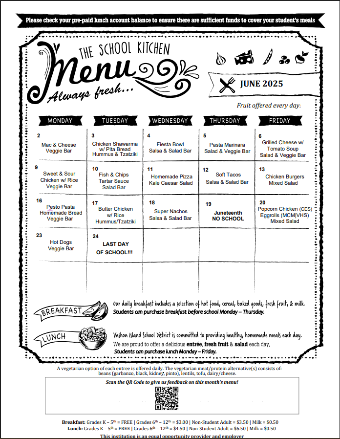 June 2025 Lunch Menu